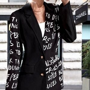 Black Button Print Blazer